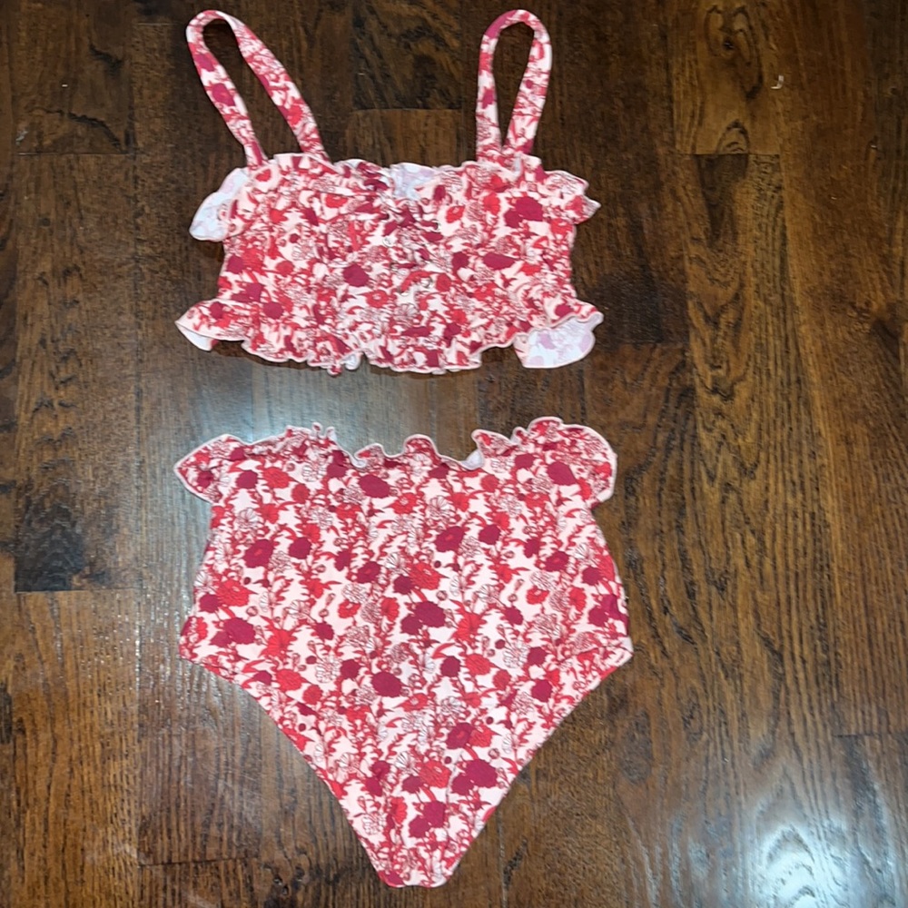 NWT Anthropologie Citrine Floral Ruffle Adele Bikini High-Waisted Sz S Z306